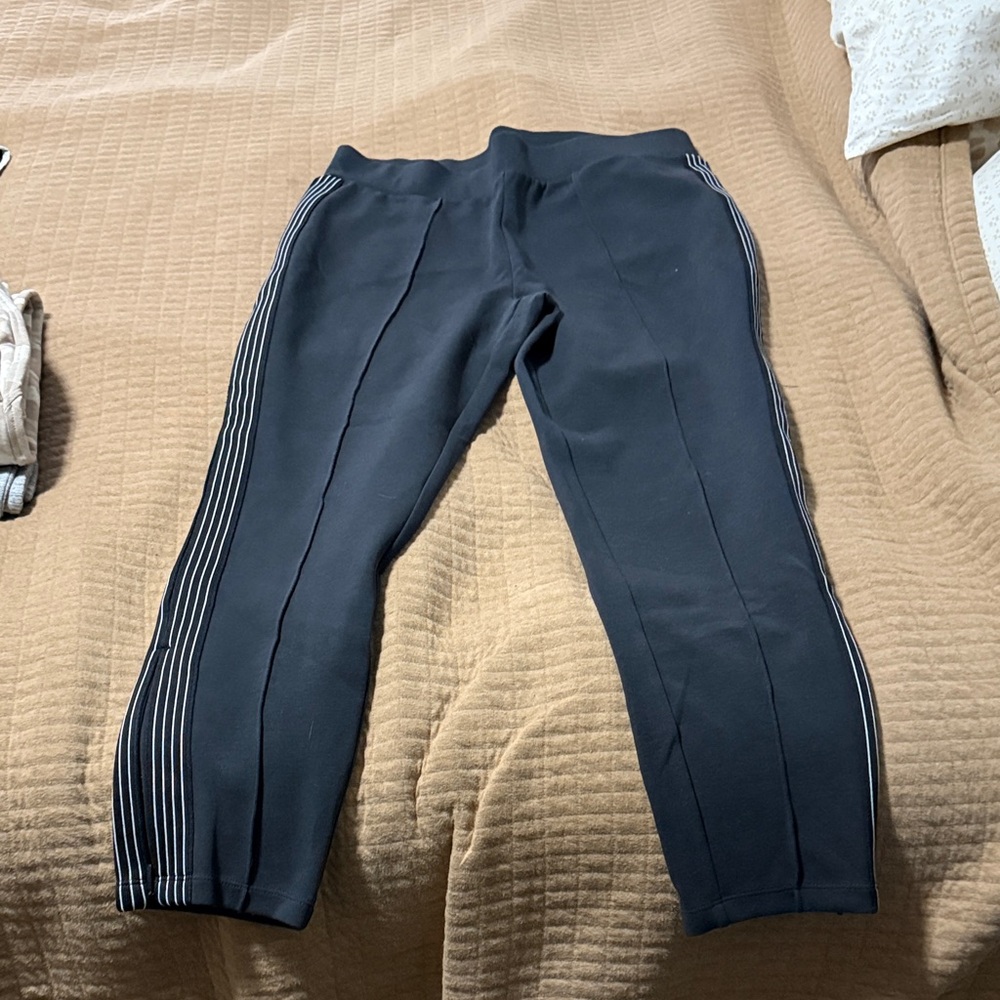 Athleta Black Track Pants with White Stripes